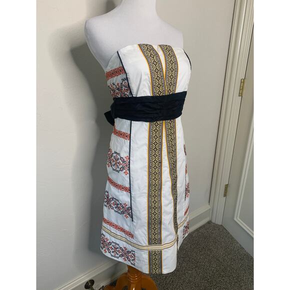 Anthropologie Embroidered Boho Strapless Dress Sz 4 Aztec - Picture 4 of 7